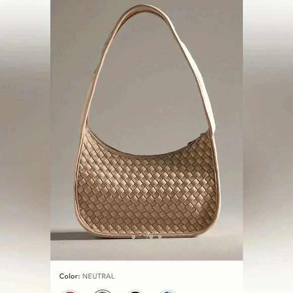 Anthropologie Handbags - NWT new Anthropologie woven neoprene shoulder bag zip neutral beige nylon
